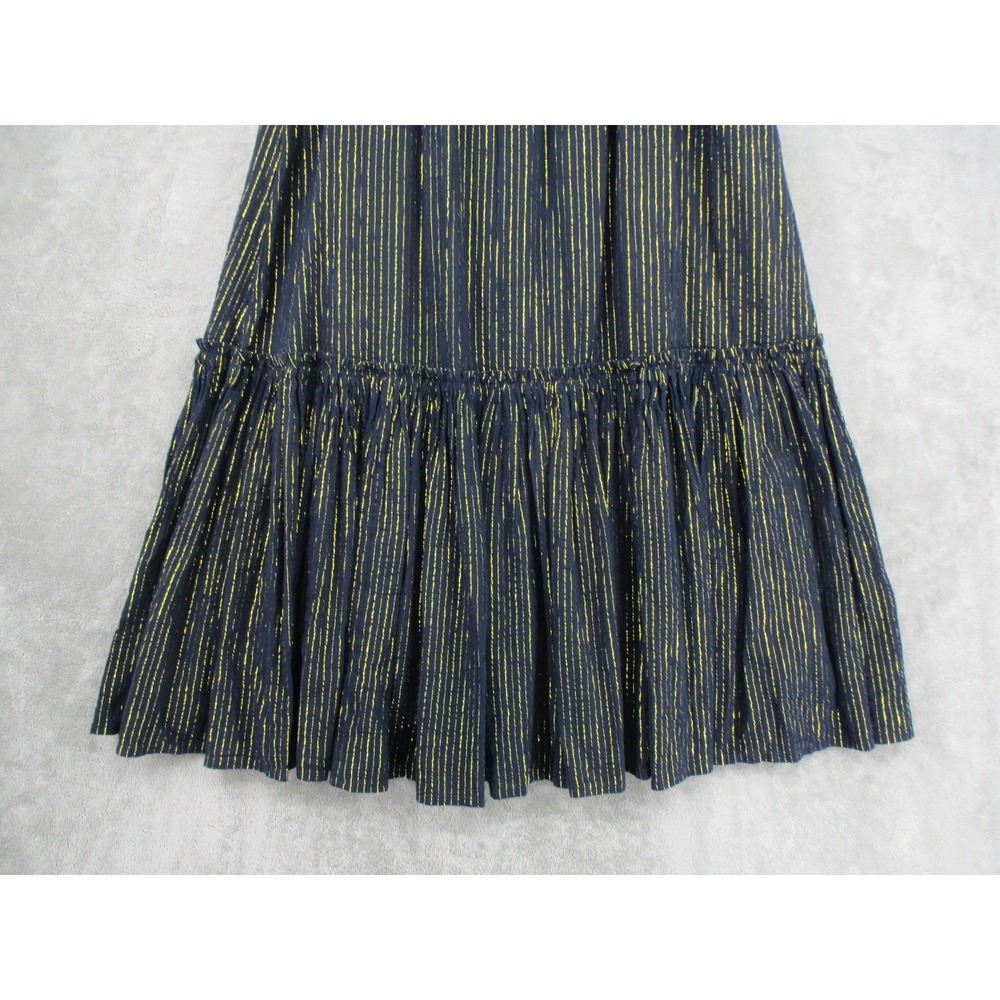 Boden Skirt Womens 10 Maxi Navy Gold Stripe Tiered Broomstick Lined Pull On Boho - Picture 4 of 10
